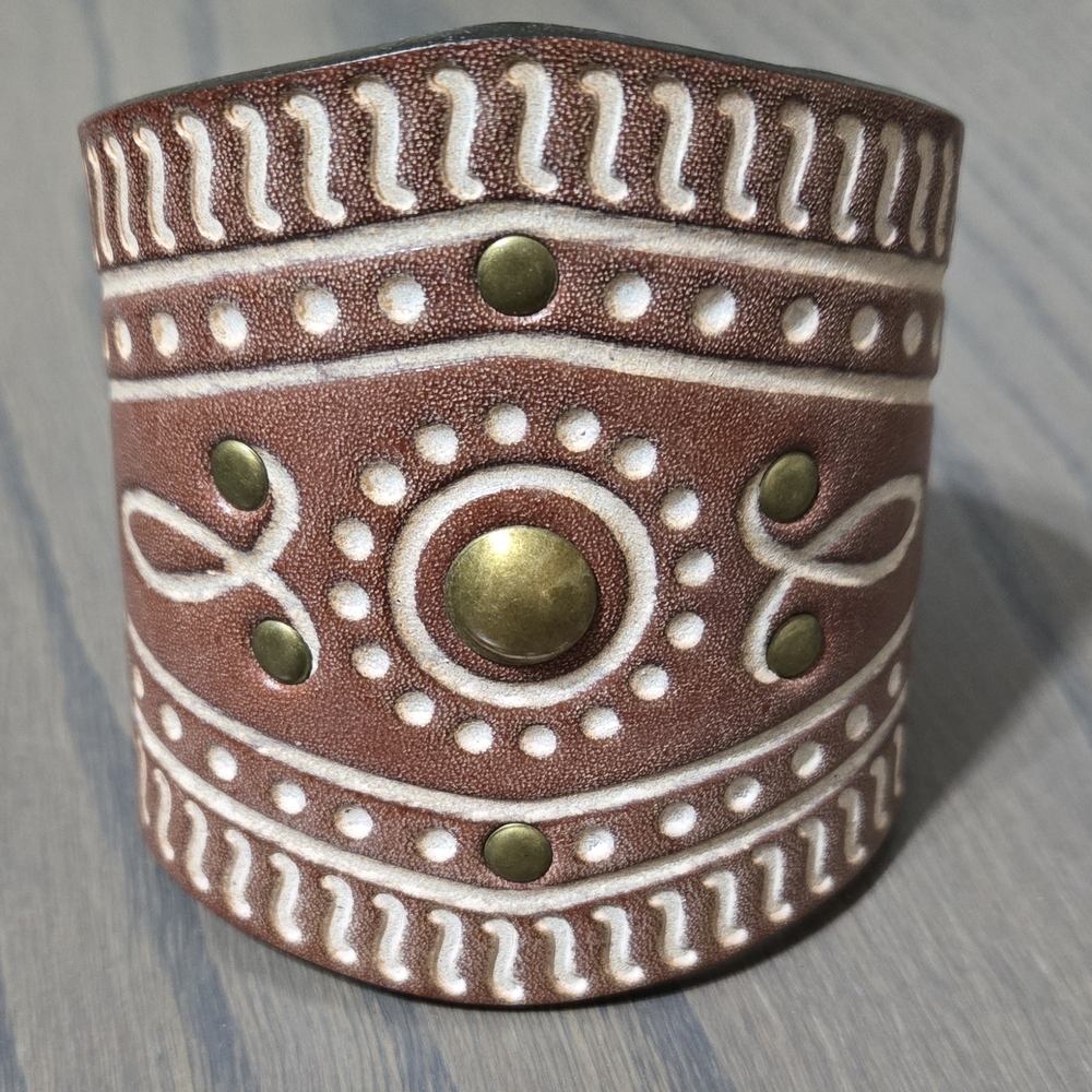Brown Leather Cuff Bracelet with Brass Accents